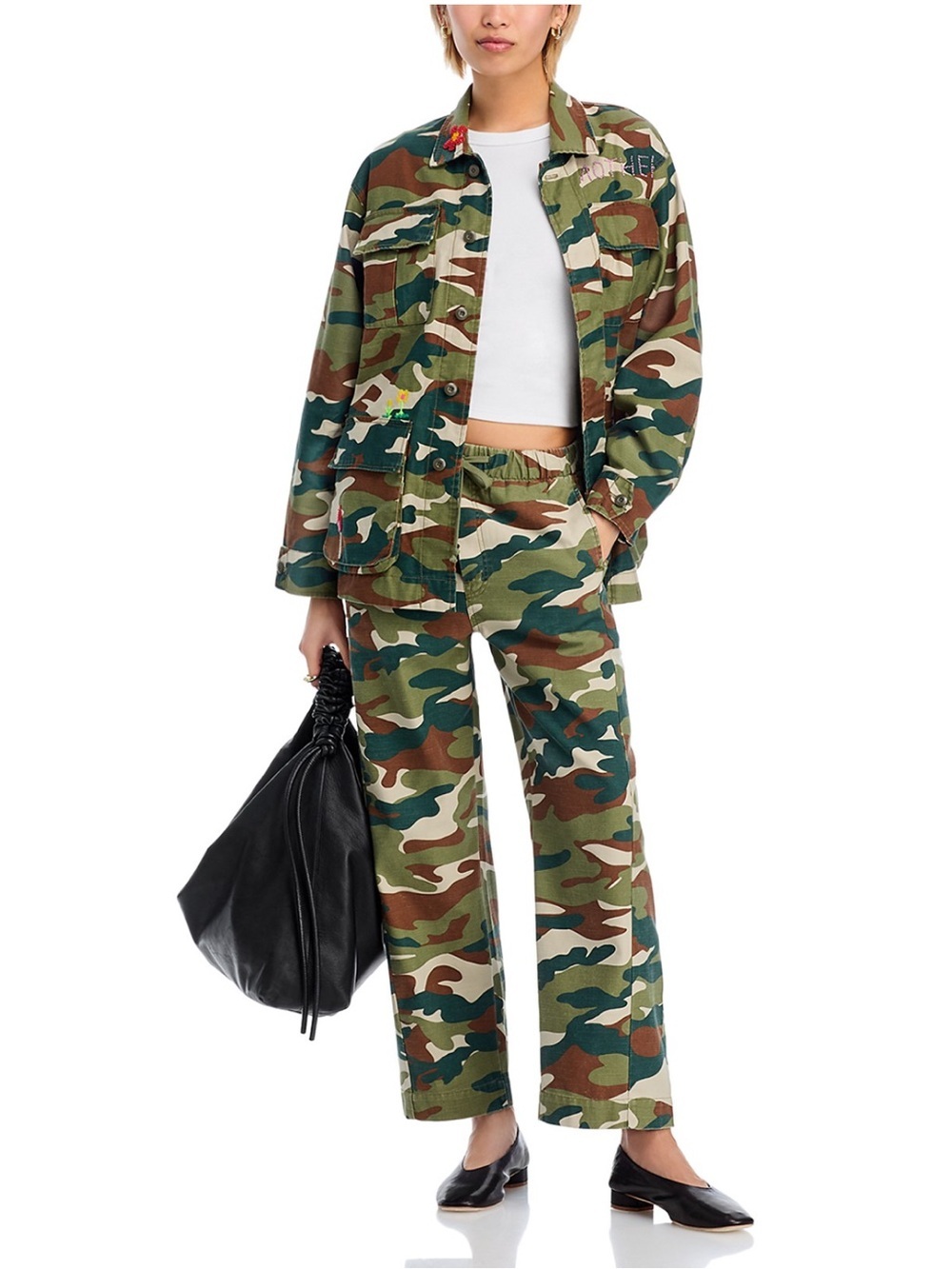 MOTHER Camouflage Wide-Leg Cargo Pants in Green Multi Size 27